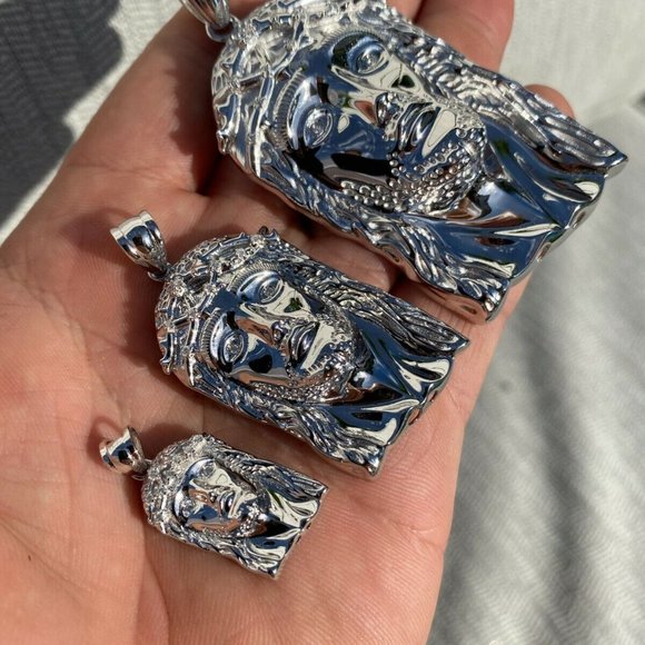 REAL VS Natural Diamond Solid Sterling Silver Jesus Piece HIP HOP Iced - Picture 2 of 10